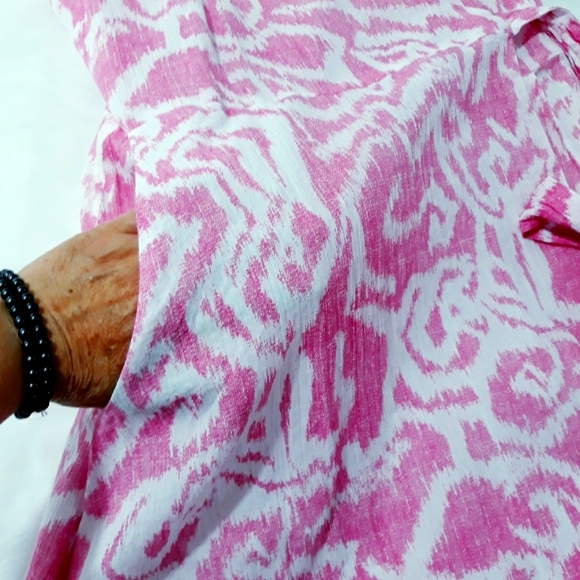 Pendleton Cotton Midi Dress Pink on White Sleeveless Wrap Lined Size 8 - Picture 6 of 16